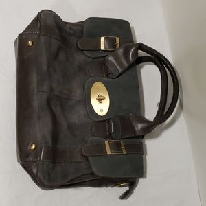 Gray leather suede handbag